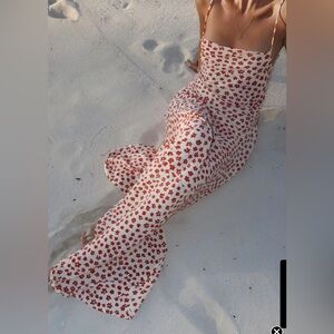 NWT Commense White Maxi Dress with Red Floral Pattern